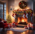 AI generated illustration of a festive holiday scene featuring multiple Christmas decorations Royalty Free Stock Photo