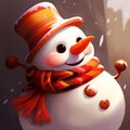 AI generated illustration of A festive snowman wearing a red and white striped scarf