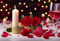 some red roses a white candle some wine and gold glitter