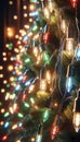 AI-generated illustration of a festive tree adorned with colorful Christmas lights Royalty Free Stock Photo