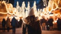 AI generated illustration of a festive winter holiday scene showing a bustling Christmas market Royalty Free Stock Photo