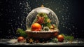 AI generated illustration of A festive and wintery image of a snow globe ornament