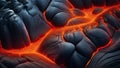 AI generated illustration of a fiery volcanic cave interior illuminated with orange flames