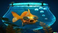 AI-generated illustration of a fish inside a fishtank isolated on a blue background Royalty Free Stock Photo