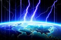 AI-generated illustration of flashes of lightning into the earth Royalty Free Stock Photo