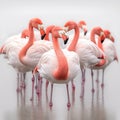 AI generated illustration of a flock of pink flamingos in a lake