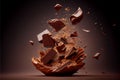 AI generated illustration of flying pieces of crushed chocolate on a dark background