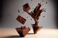 AI generated illustration of flying pieces of crushed chocolate on a dark background