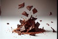 AI generated illustration of flying pieces of crushed chocolate on a white background