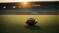 AI generated illustration of a football on the field, bathed in the golden light of sunrise Royalty Free Stock Photo