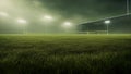 AI generated illustration of football pitch with illuminated lamp posts