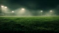 AI generated illustration of football pitch with illuminated lamp posts