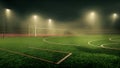 AI generated illustration of football pitch with illuminated lamp posts