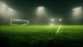 AI generated illustration of football pitch with illuminated lamp posts