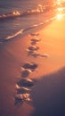 AI generated illustration of footprints in the sand guiding towards the sunrise Royalty Free Stock Photo