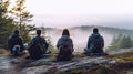 AI generated illustration of four people enjoying an outdoor adventure by the edge of a cliff