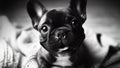 AI generated illustration of a French Bulldog in grayscale