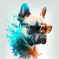 AI generated illustration of a french bulldog wearing a pair of stylish sunglasses