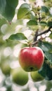 AI generated illustration of a fresh apple hanging from a tree Royalty Free Stock Photo