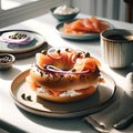 AI generated illustration of a fresh bagel with a variety of toppings