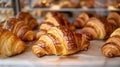 AI generated illustration of fresh croissants showcased in a bakery cabinet