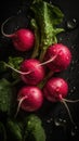 AI generated illustration of fresh radishes in a dark setting, perfect for backgrounds