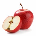 AI generated illustration of fresh red apple and a half apple isolated on white background Royalty Free Stock Photo