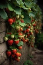 AI generated illustration of fresh, ripe strawberries growing on a vine outside Royalty Free Stock Photo