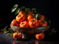 AI generated illustration of fresh, ripe tomatoes in a bowl with crisp green leaves Royalty Free Stock Photo