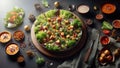 Fresh Salad Plate with Dressing - AI generated Illustration, realistic Royalty Free Stock Photo