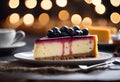 AI generated illustration of a freshly-baked cheesecake on a plate
