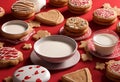 AI generated illustration of freshly-baked ginger cookies and steaming cups of milk