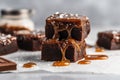 AI generated illustration of freshly-baked salted caramel squares topped with a layer of icing Royalty Free Stock Photo