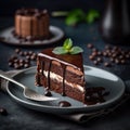 AI-generated illustration of a freshly-baked slice of chocolate cake.