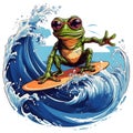 AI generated illustration of a frog enjoying a thrilling experience on a surfboard