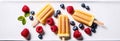 AI-generated illustration of Fruit pops arranged on a white surface with fresh berries Royalty Free Stock Photo