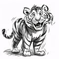 a funny Caricature of a tiger prowling in a field