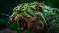 AI generated illustration of a furious tiger roaring and showing its sharp teeth