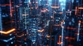 AI generated illustration of Futuristic Cityscape with Glowing Neon Lights at Night Royalty Free Stock Photo