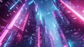 AI generated illustration of a futuristic cityscape with vibrant neon blue and pink skyscrapers Royalty Free Stock Photo