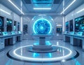 Futuristic AI Quantum Data Cube Core in Advanced Technology Laboratory, Artificial Intelligence Digital Computing and Innovation Royalty Free Stock Photo