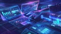 AI generated futuristic holographic data command center with advanced analytics interface Royalty Free Stock Photo