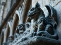 AI generated illustration of a gargoyle sculpture perched on a Gothic building