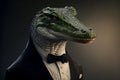 AI generated illustration of a gentleman with a Crocodil head Royalty Free Stock Photo