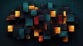 AI generated illustration of geometric cubical shapes in dark and golden hues arranged in a pattern