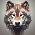 AI generated illustration of a geometric polygonal portrait of a wolf