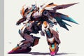 AI generated illustration of a giant fighter robot on white wall