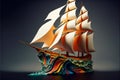 AI generated illustration of a giant origami sailboat model made of paper on a gray background Royalty Free Stock Photo