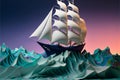 AI generated illustration of a giant origami sailboat model in the sea made of paper Royalty Free Stock Photo