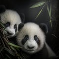 AI generated illustration of giant pandas on a dark background